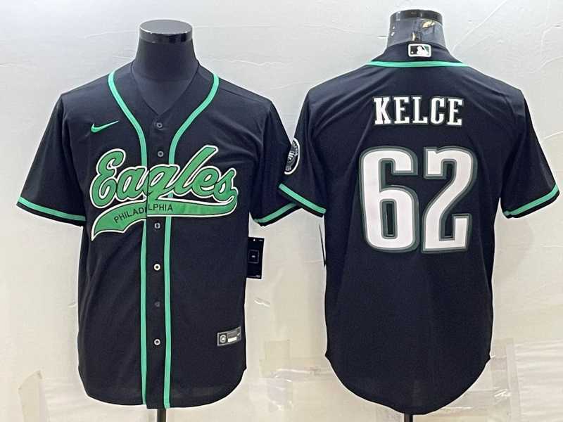 Men%27s Philadelphia Eagles #62 Jason Kelce Black With Patch Cool Base Stitched Baseball Jersey->philadelphia eagles->NFL Jersey